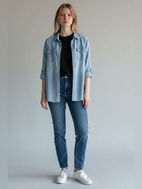 Mossimo Supply Co. Light Blue Chambray Button-Up Shirt